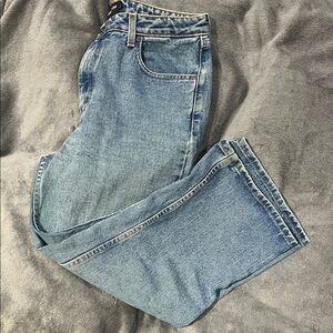 Frank & Oak Medium Wash Wide Cropped Blue Jeans